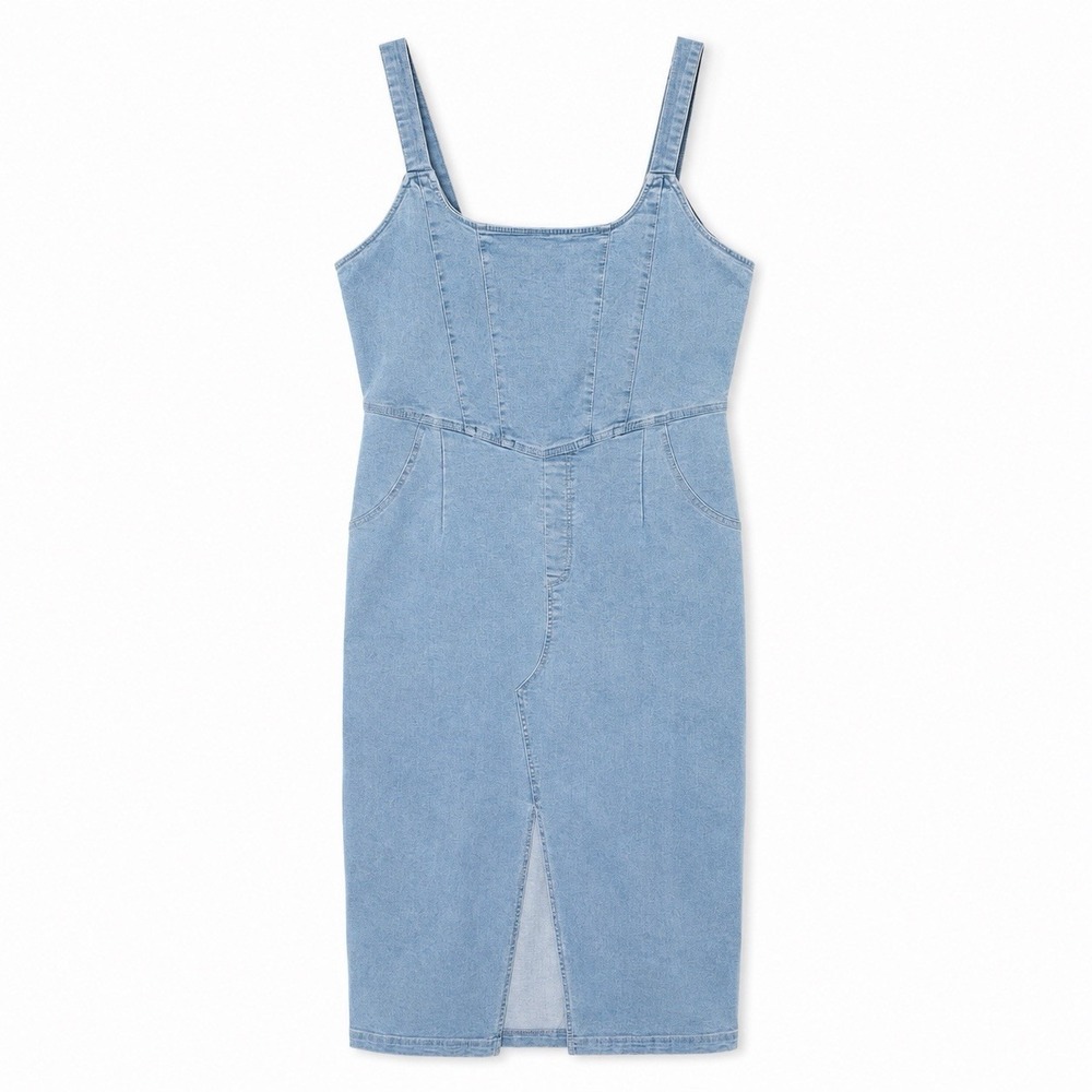 Retro Cotton Bodycon Denim Cotton Blend Tank Dress Women's Size L